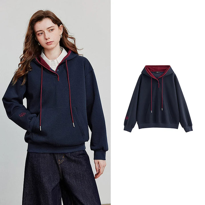 Womens Hooded Sweatshirt Stitched Colorblock Casual Fit