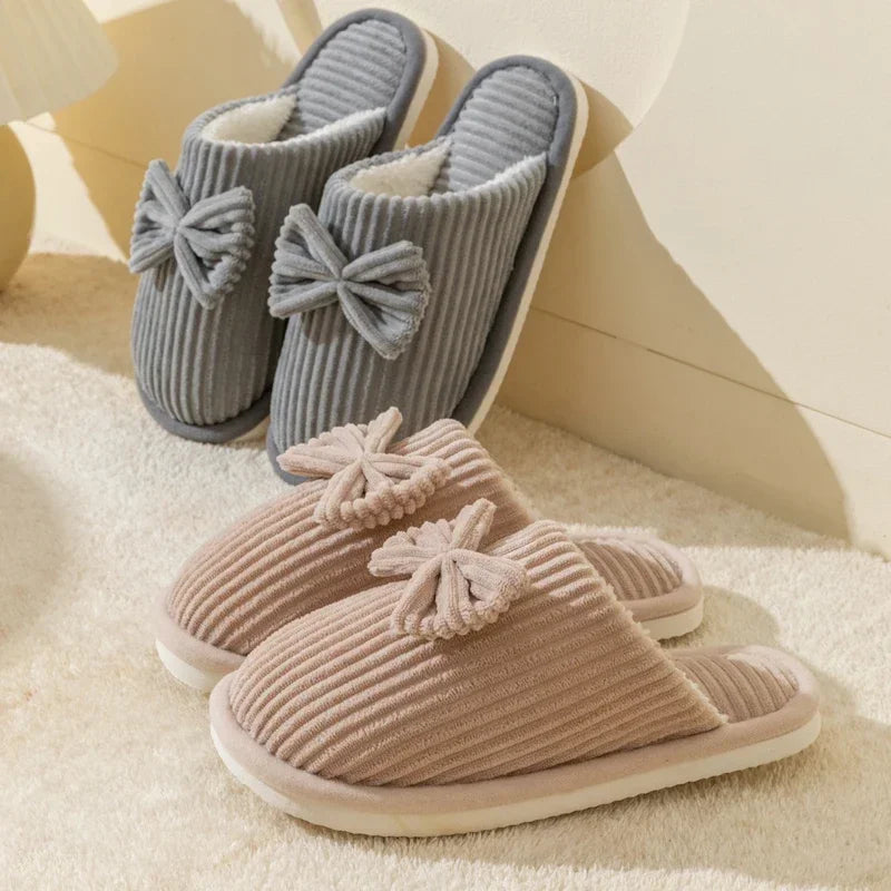 Womens Cozy Slippers with Bow Detail Comfortable Fit