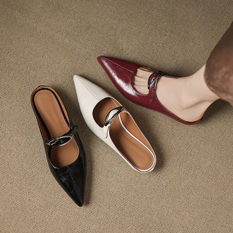 Womens Genuine Leather Mules Slip-On Style