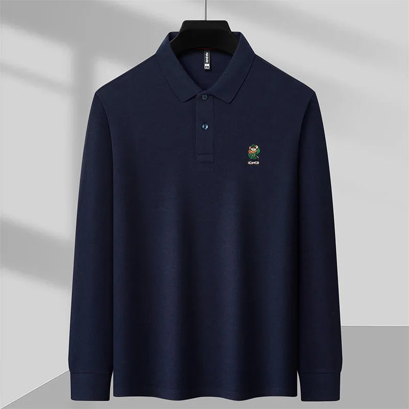 Mens Polo Shirt Cotton Casual Long Sleeve - BritishMode
