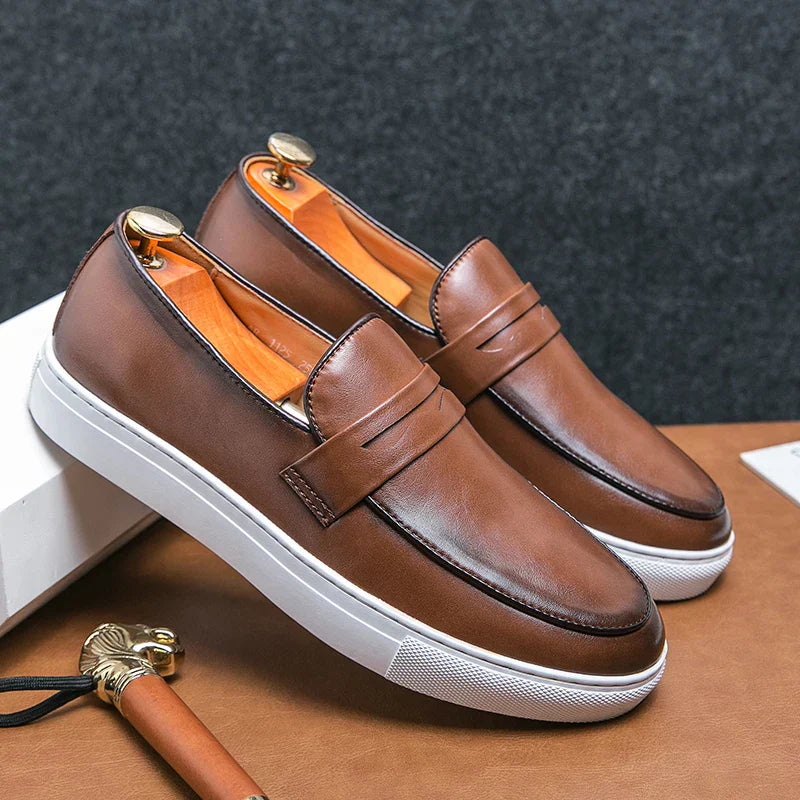 Mens Loafers Genuine Leather Slip-On
