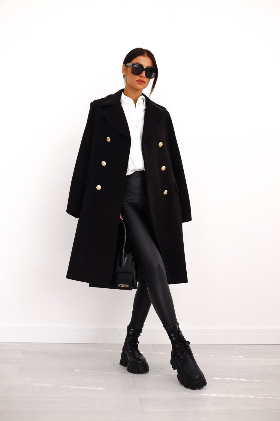 Womens Long Coat Classic Style with Button Detail - BritishMode