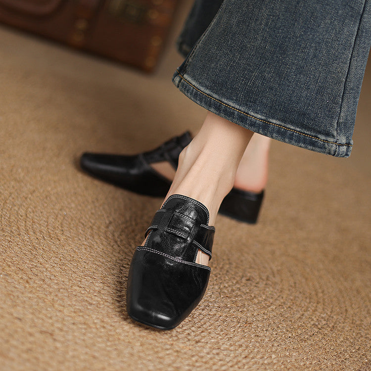 Womens Leather Mules Genuine Leather Slip-On