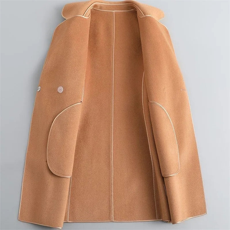 Womens Wool Coat Belted Tailored Wrap Overcoat