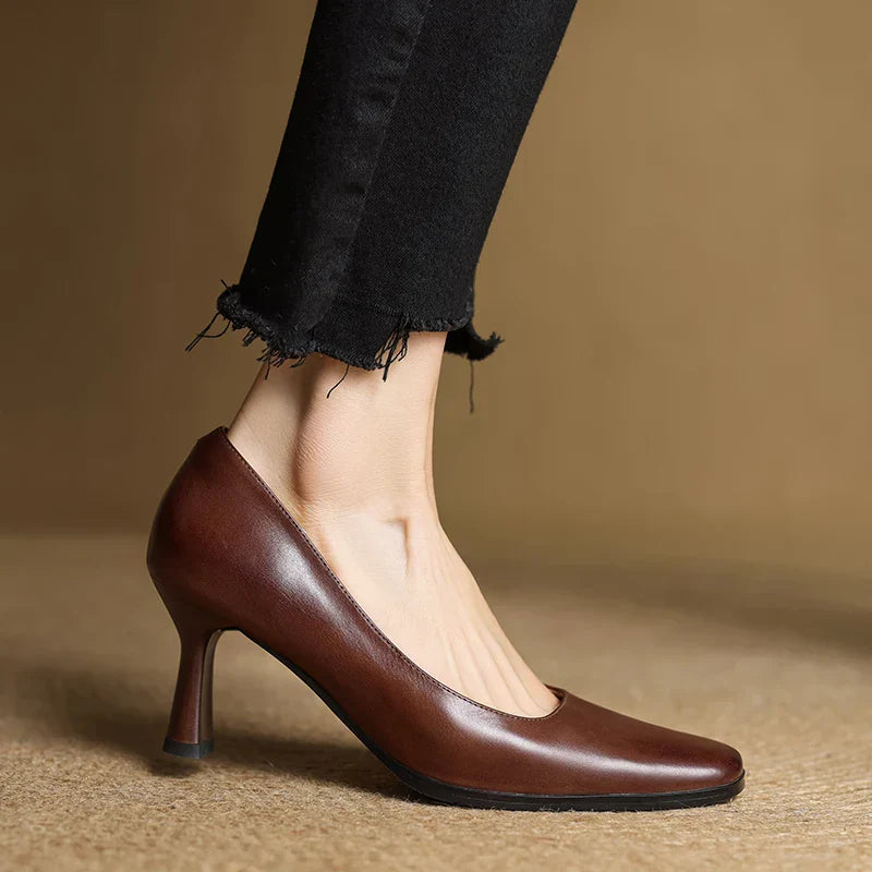 Womens Genuine Leather Heels Classic Fit