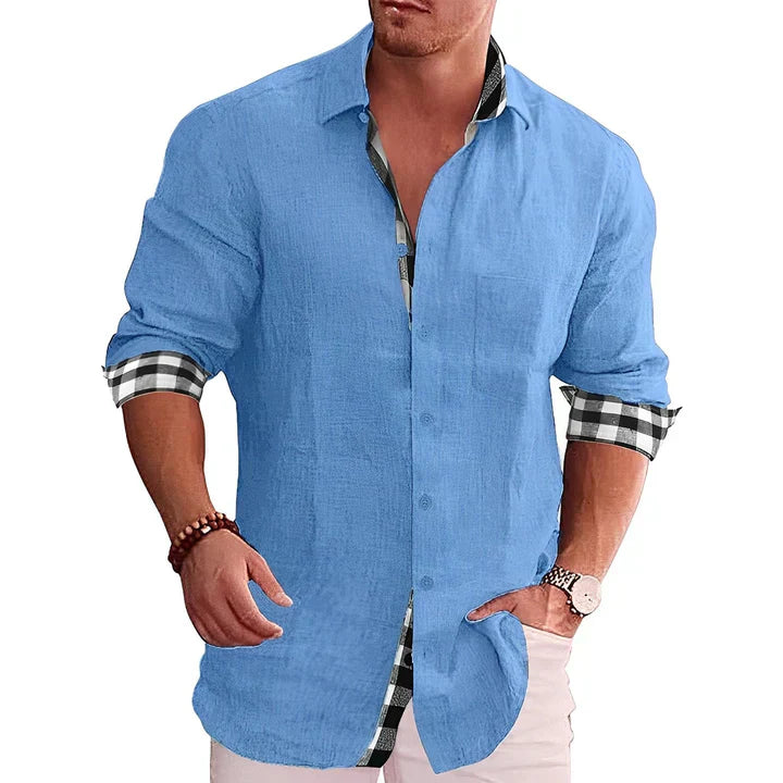 Mens Casual Shirt Cotton Rolled Sleeve Relaxed Fit - BritishMode