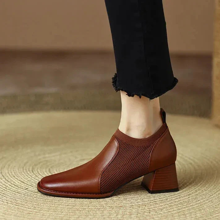 Womens Ankle Boots Leather Slip-On