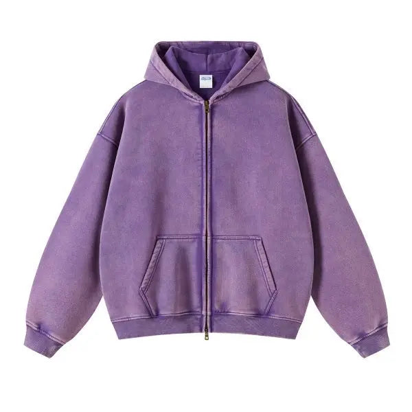 Unisex Full Zip Hoodie Distressed Street Style