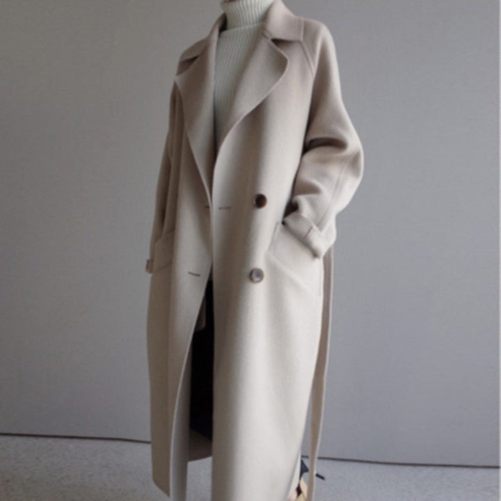 Womens Fitted Trench Coat Wool Blend Winter Outerwear