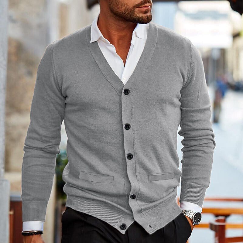 Mens Cardigan V-Neck Button Front Casual Fit