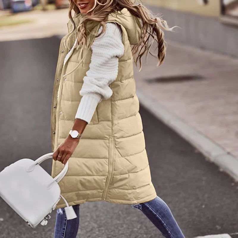 Womens Long Puffer Vest Quilted Sleeveless
