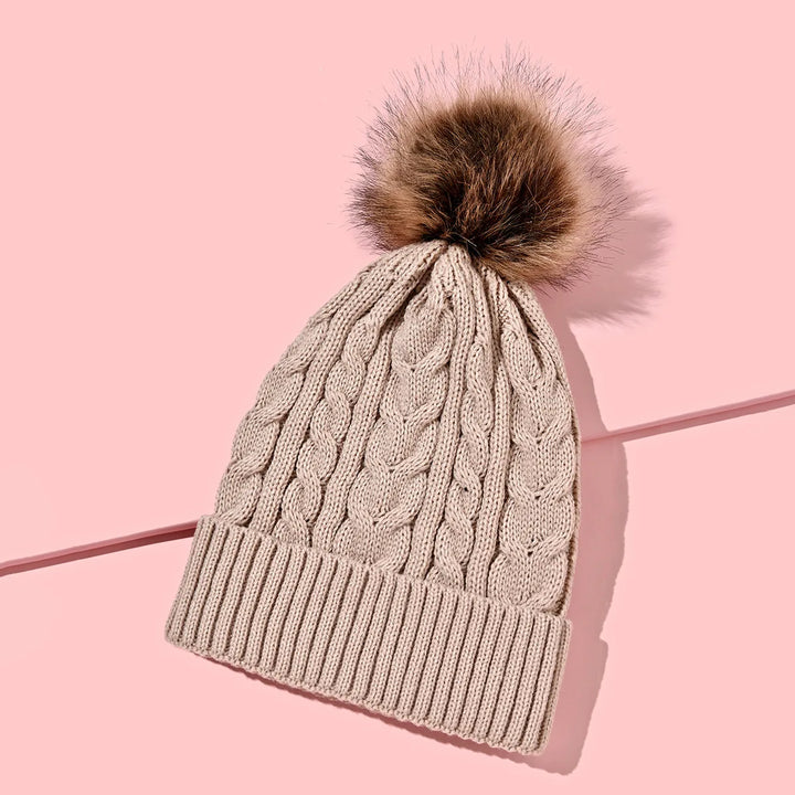 Womens Winter Beanie with Soft Pom Pom Knit