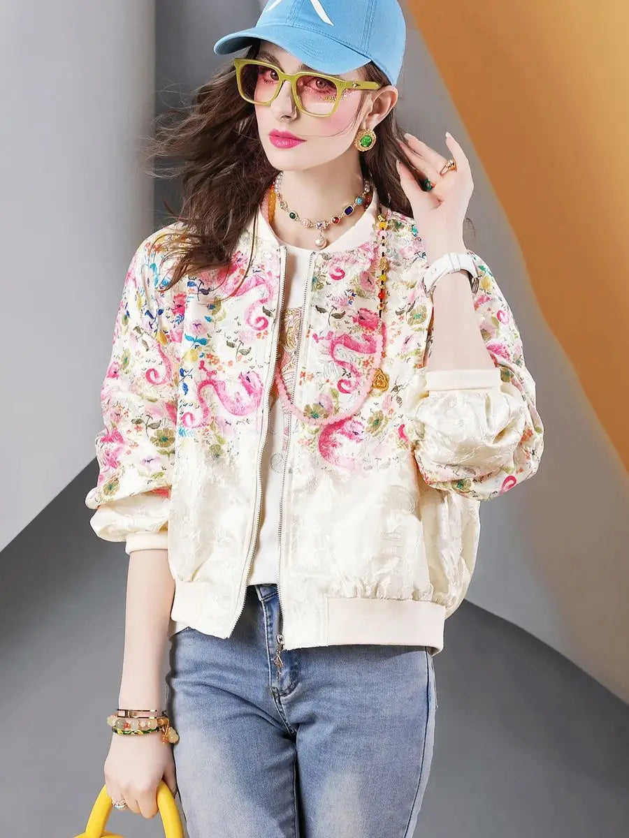 Womens Embroidered Spring Coat Floral Pattern - BritishMode