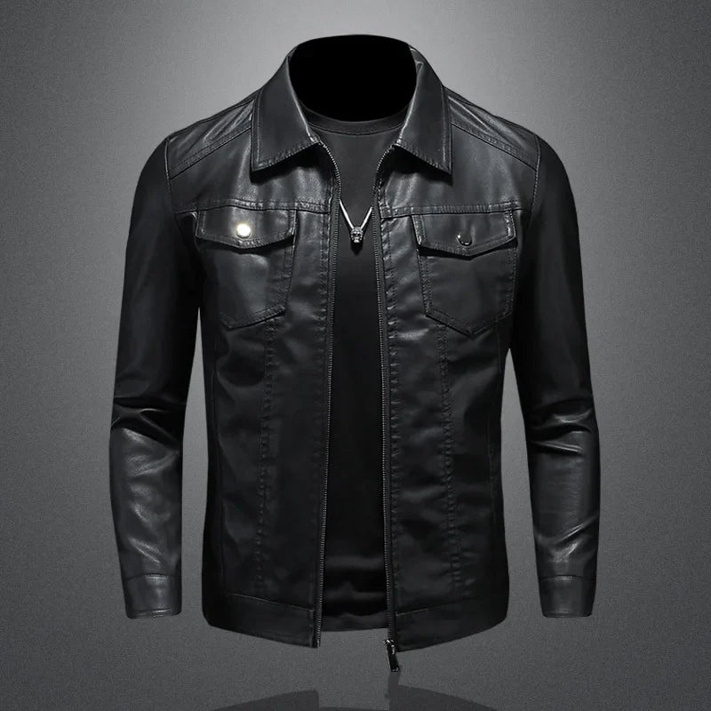 Mens Moto Jacket Faux Leather Biker Style - BritishMode