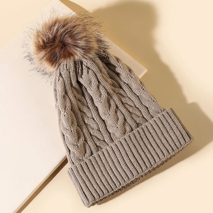 Womens Winter Beanie with Soft Pom Pom Knit