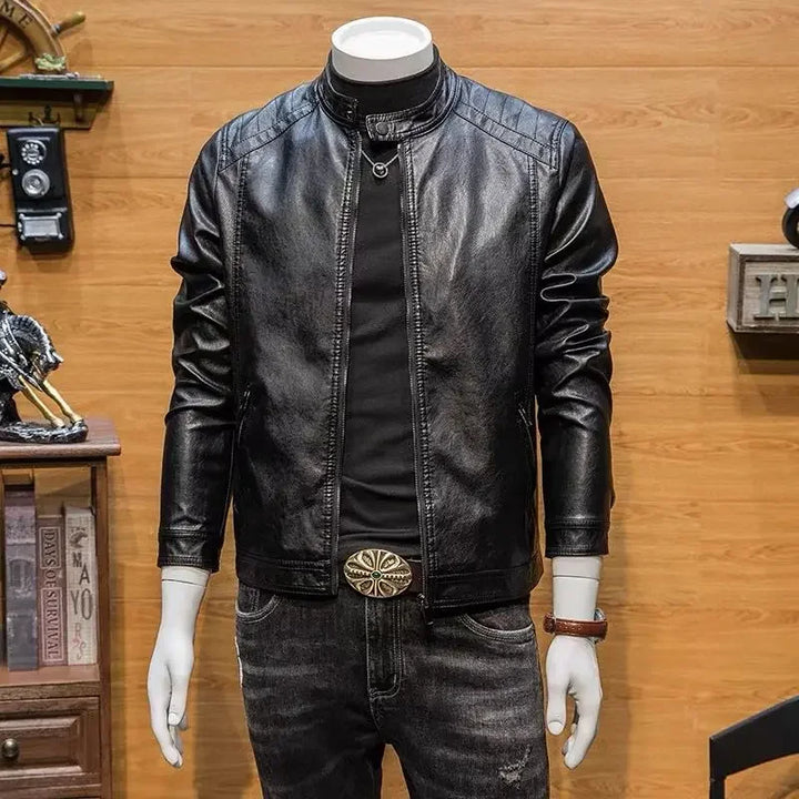 Mens Slim Fit PU Leather Motorcycle Jacket