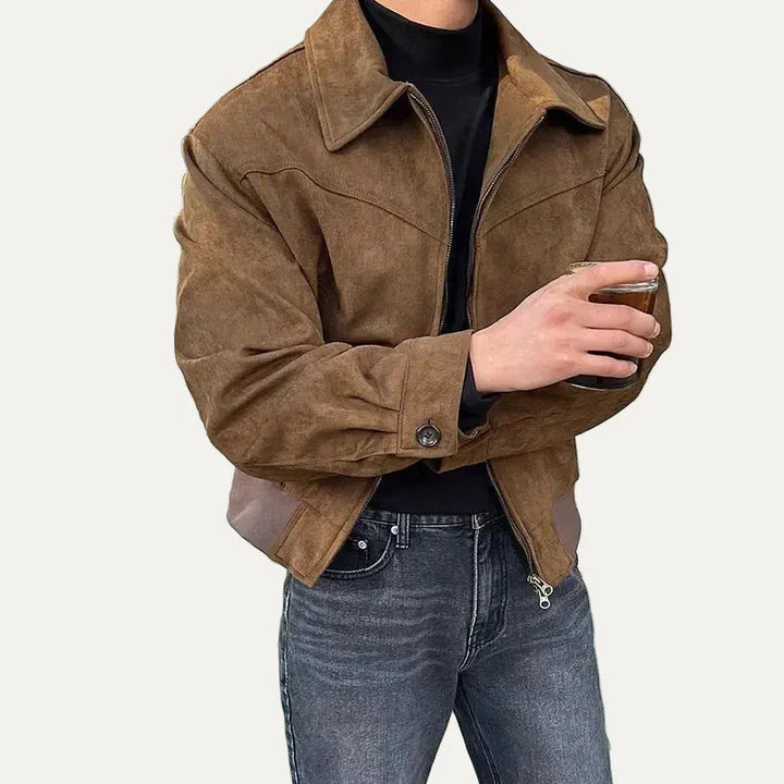 Mens Jacket with Zipper Loose Fit Lapel Collar - BritishMode