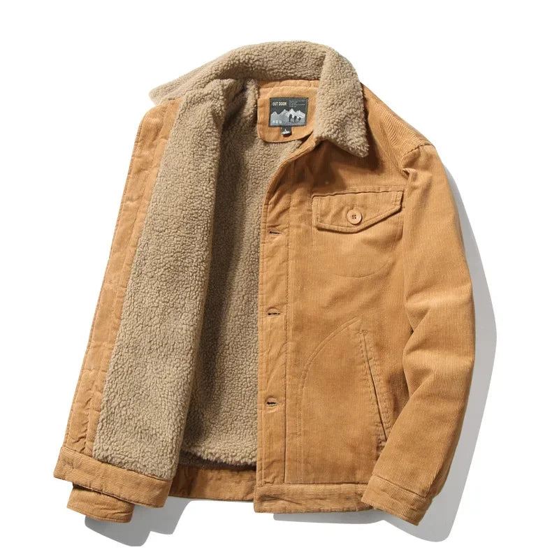 Mens Corduroy Parka Coat Soft Fleece Lined
