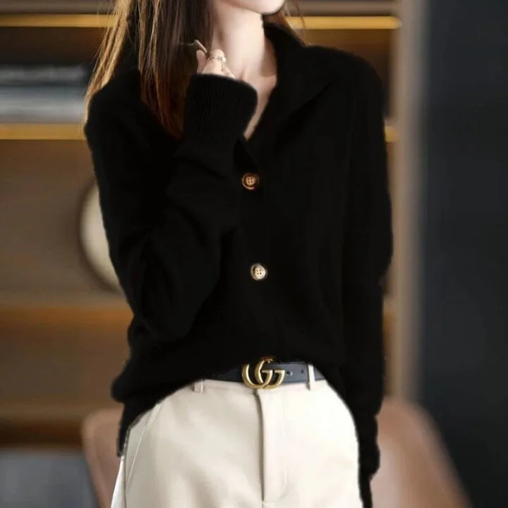 Womens Knit Cardigan Button-Front Notch Lapel Long Sleeve