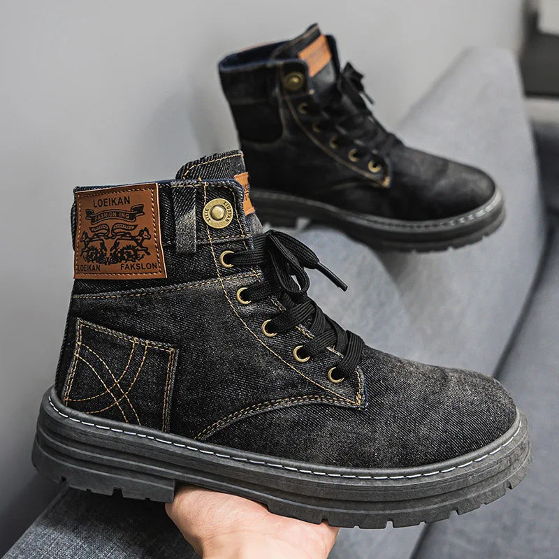 Mens High Top Denim Boots Comfortable Fit - BritishMode