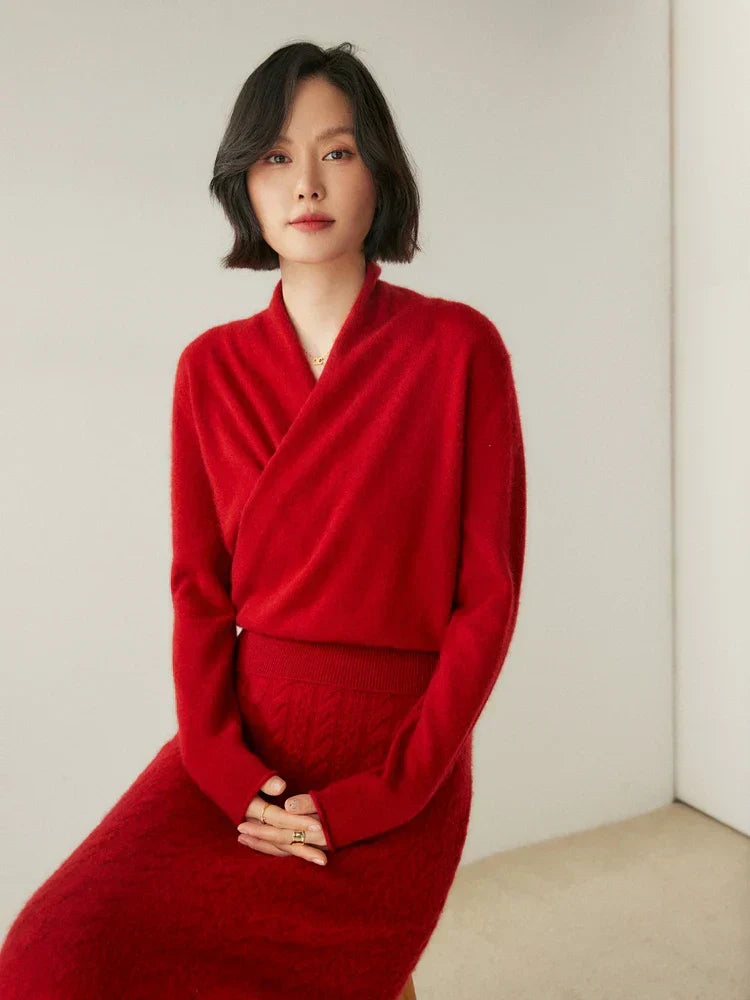 Womens Cashmere Wrap Sweater Soft Knit Crossover Style