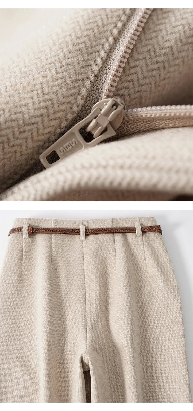 Womens High-Waist Wide-Leg Trousers Polyester Tailored Fit with Belt
