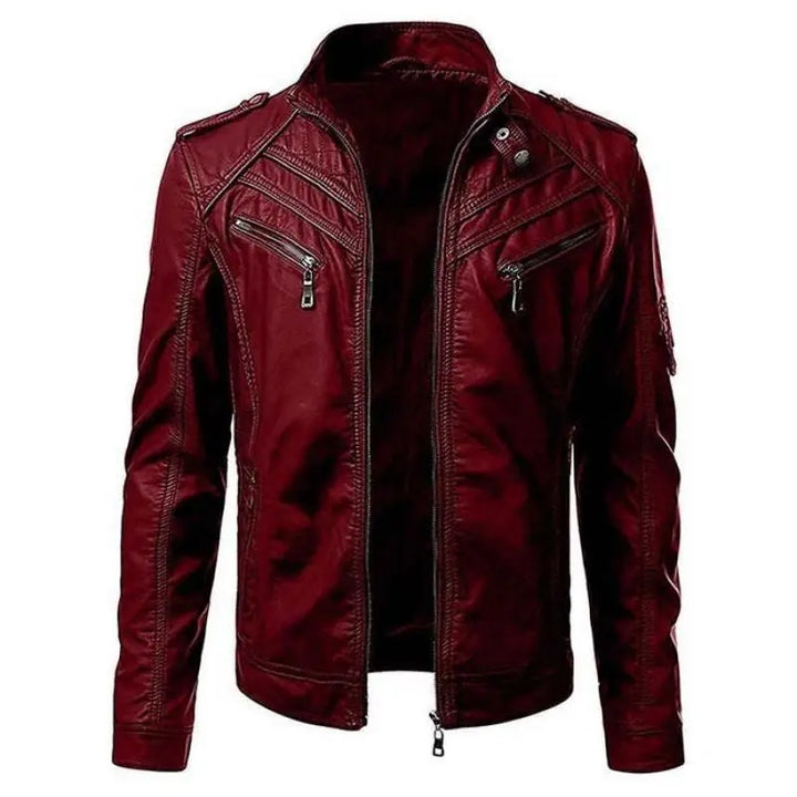 Mens Biker Jacket Synthetic Material Slim Fit - BritishMode