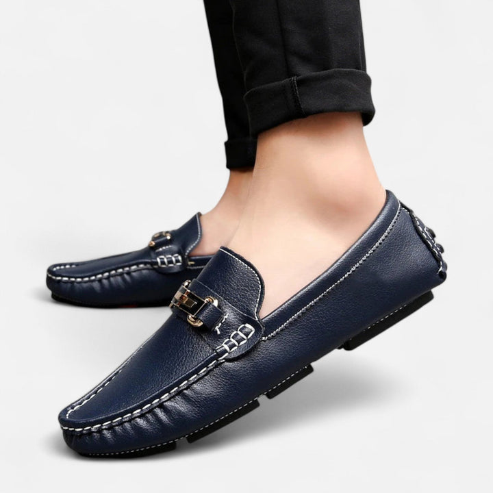 Mens Leather Driving Loafers with Horse Bit Detail