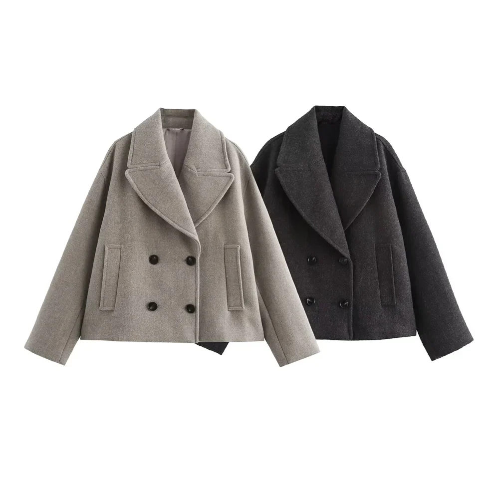 Womens Double Breasted Coat Wool Blend Classic Fit - BritishMode