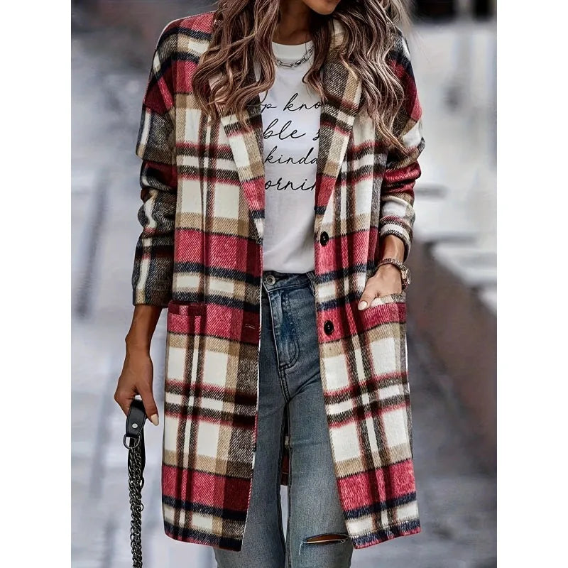 Womens Wool Pea Coat Classic Checked Pattern