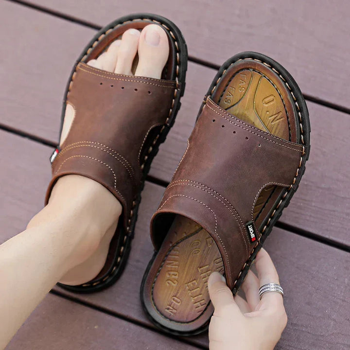 Mens Leather Slide Sandals Comfortable Fit
