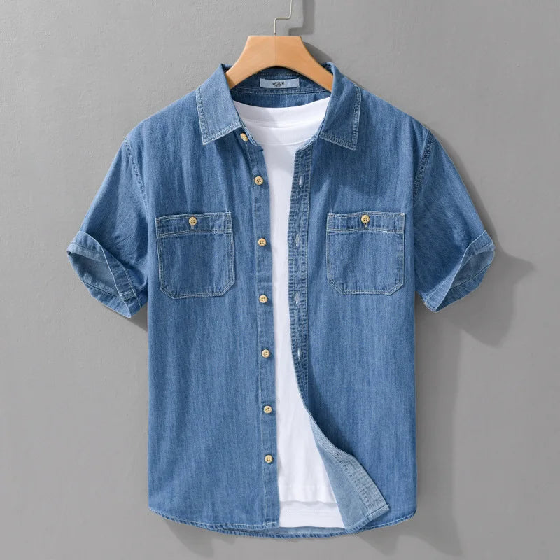 Mens Slim Fit Casual Denim Shirt - BritishMode