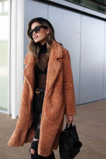 Womens Long Fleece Teddy Coat Soft Fit