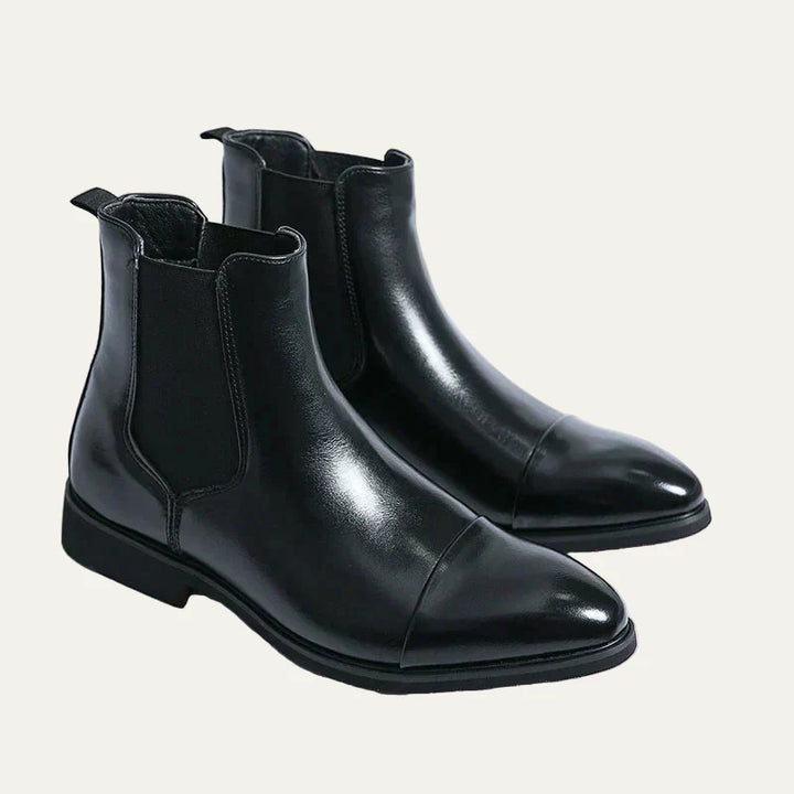 Mens Leather Cap Toe Chelsea Boots Polished Finish