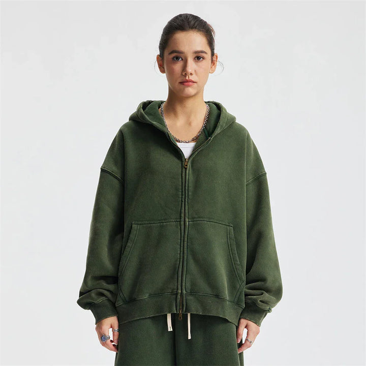 Unisex Fleece Zip-Up Jacket with Hood Warm Fit