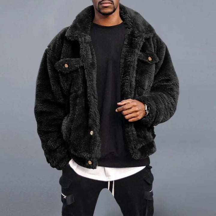 Mens Suede Jacket with Plush Lining Winter Coat