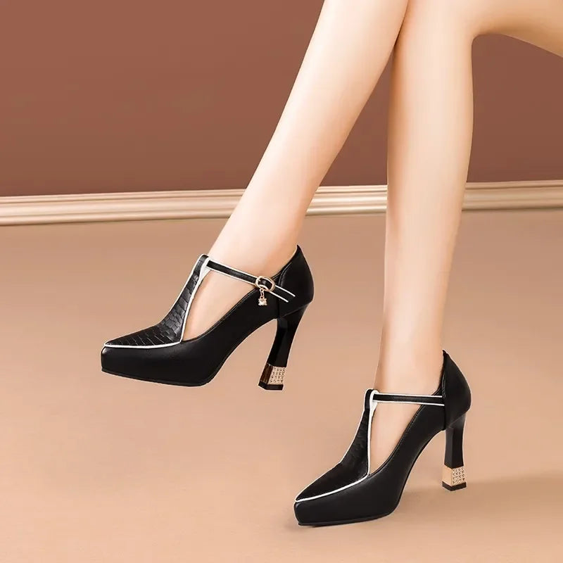 Womens Croc-Embossed Heels Pointed Toe