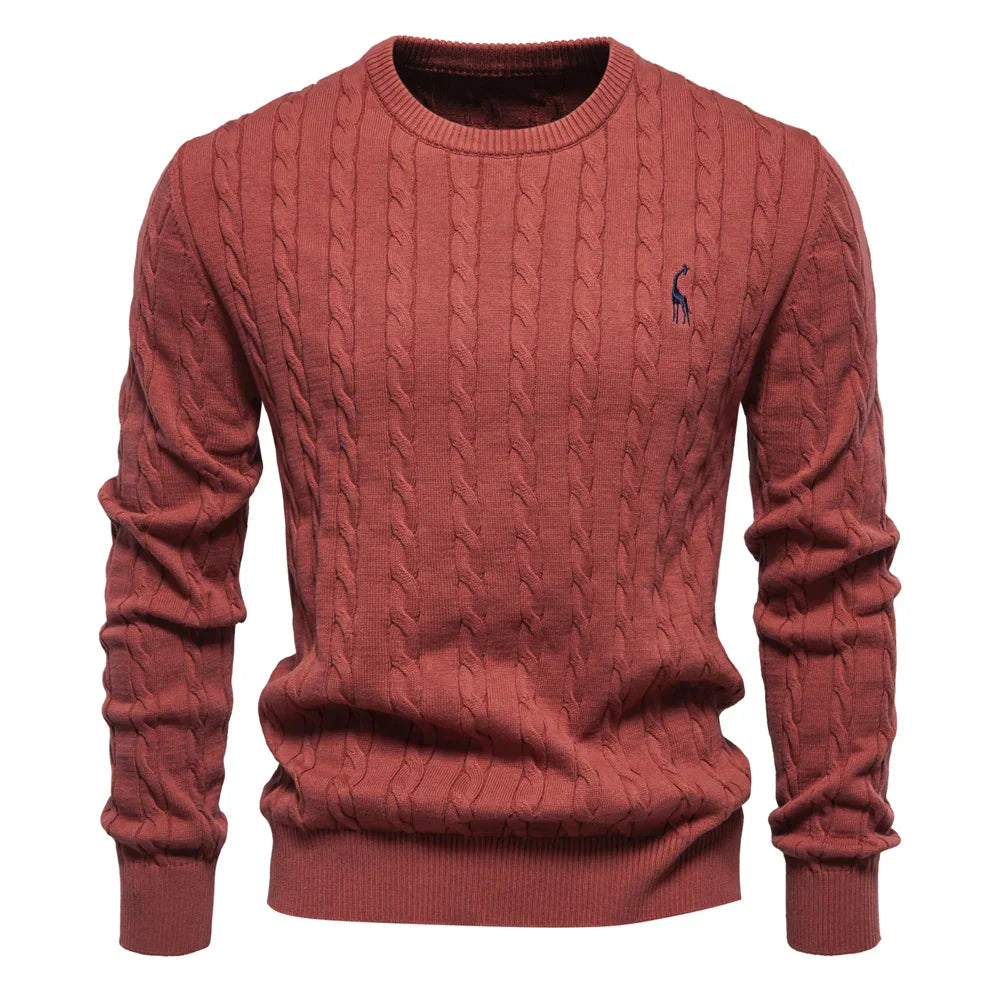 Mens Crew Sweater with Animal Print Cozy Fit