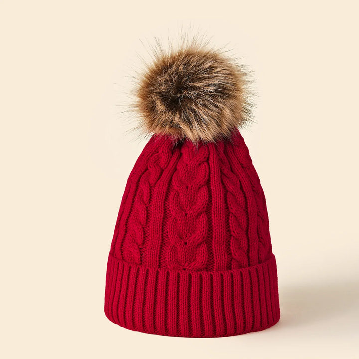 Womens Winter Beanie with Soft Pom Pom Knit