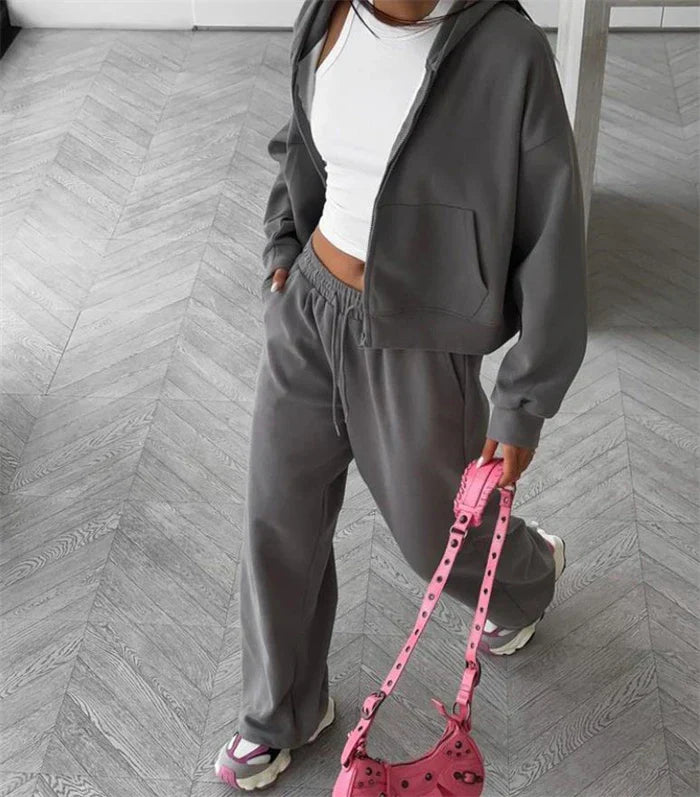 Womens Fleece Tracksuit Set Relaxed Fit