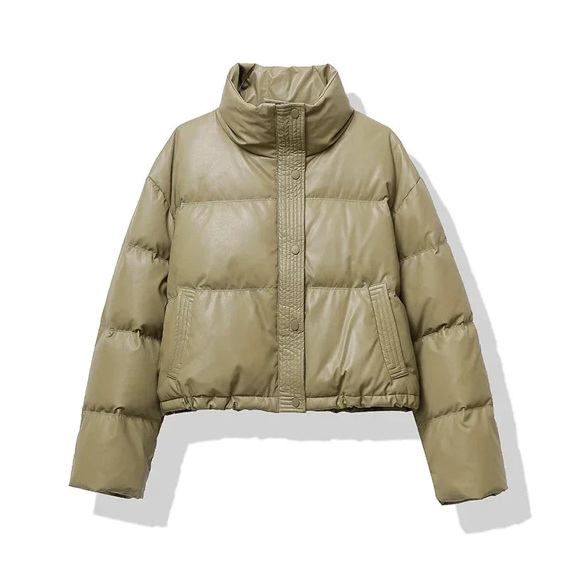 Womens Puffer Coat Shiny Lightweight Short Fit