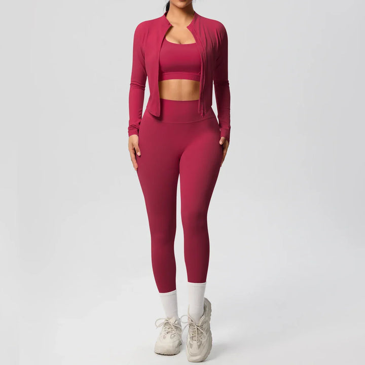 Womens 3-Piece Sports Outfit Stretchy Breathable Fit