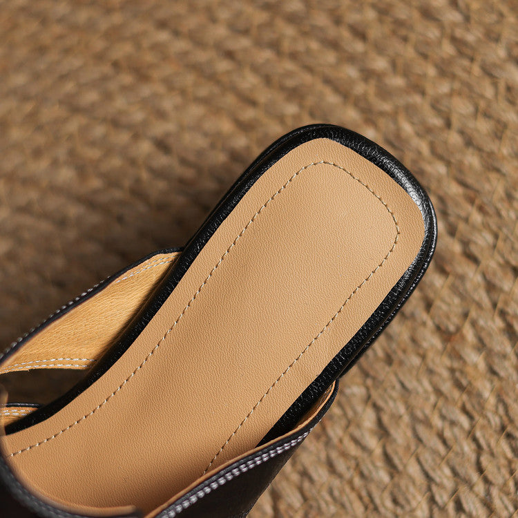Womens Leather Mules Genuine Leather Slip-On