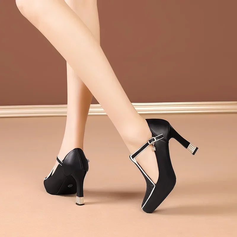 Womens Croc-Embossed Heels Pointed Toe