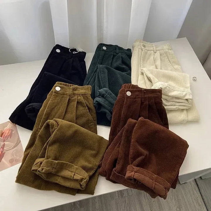 Womens Wide Leg Corduroy Pants Comfortable Fit - BritishMode