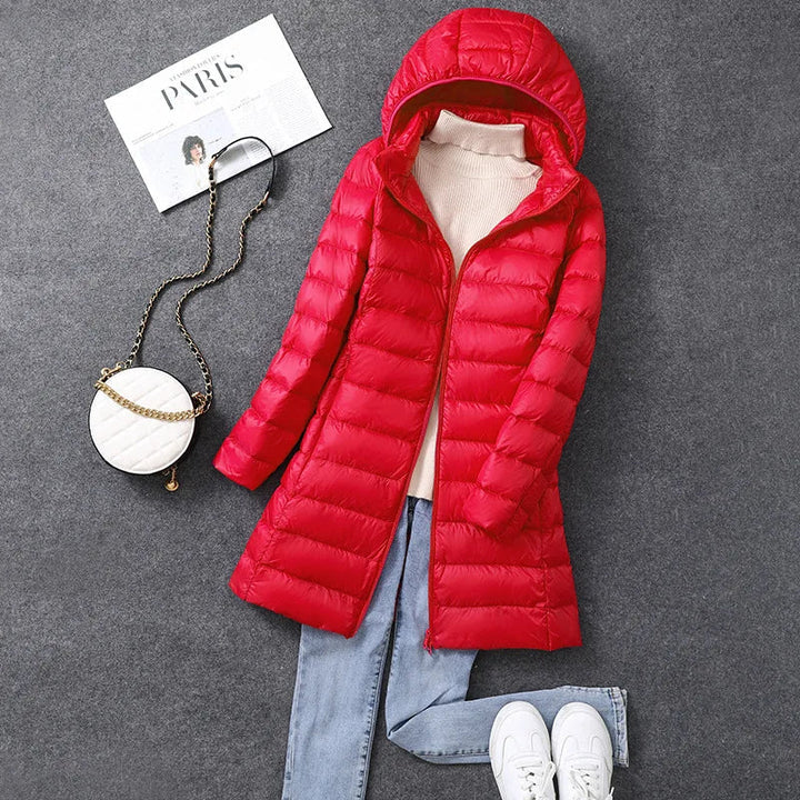 Womens Long Puffer Coat with Detachable Hood Winter