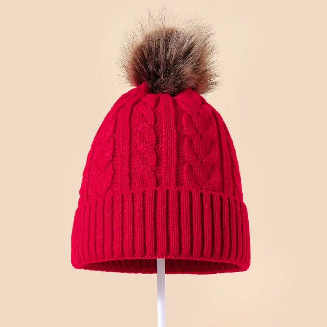 Womens Winter Beanie with Soft Pom Pom Knit