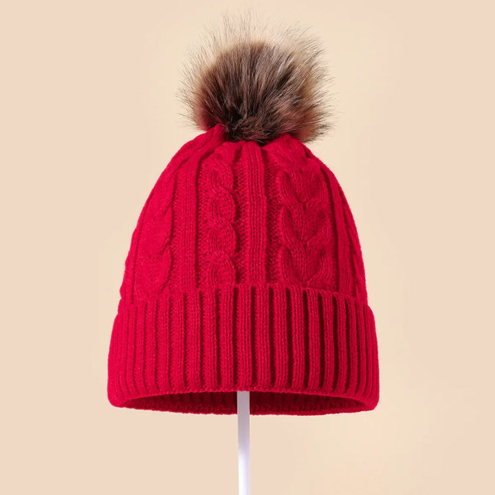 Womens Winter Beanie with Soft Pom Pom Knit