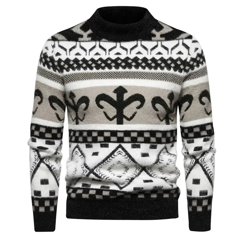 Mens Faux Fur Crew Neck Sweater