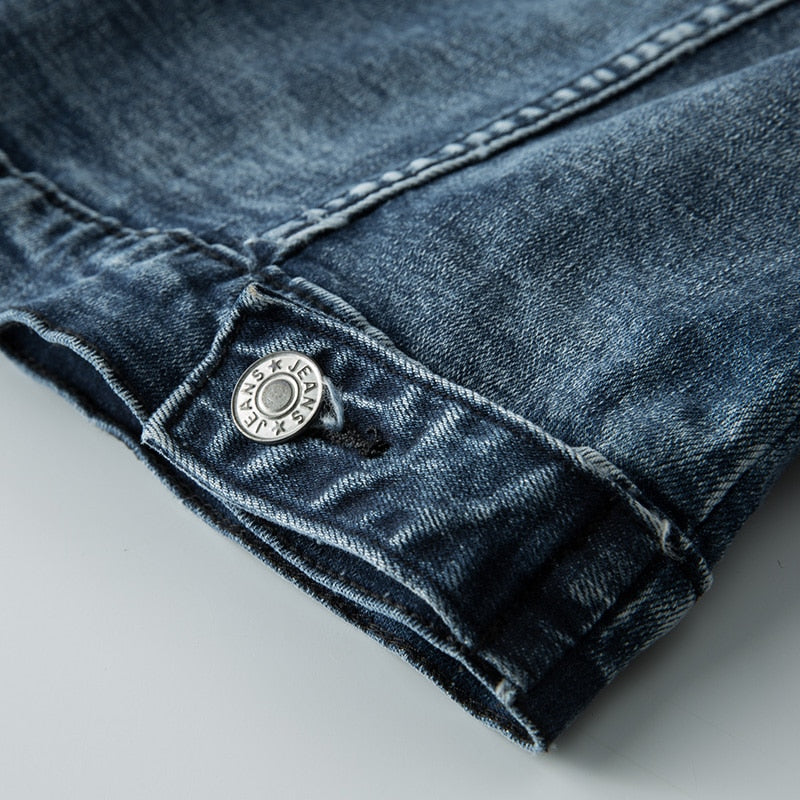 Mens Denim Jacket Classic Biker Style